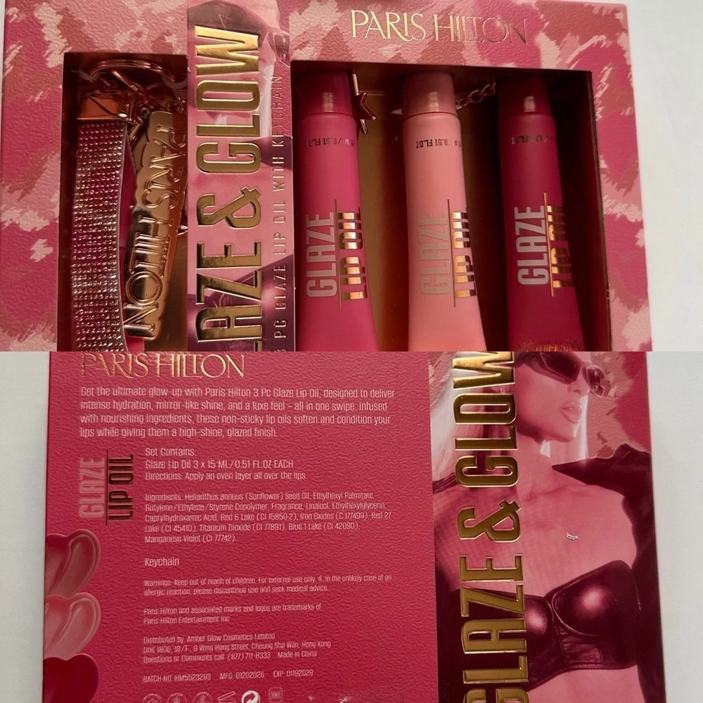 💖 NWT Paris Hilton Glaze & Glow Lip Gloss Set - Limited Edition | NIB | Keychain